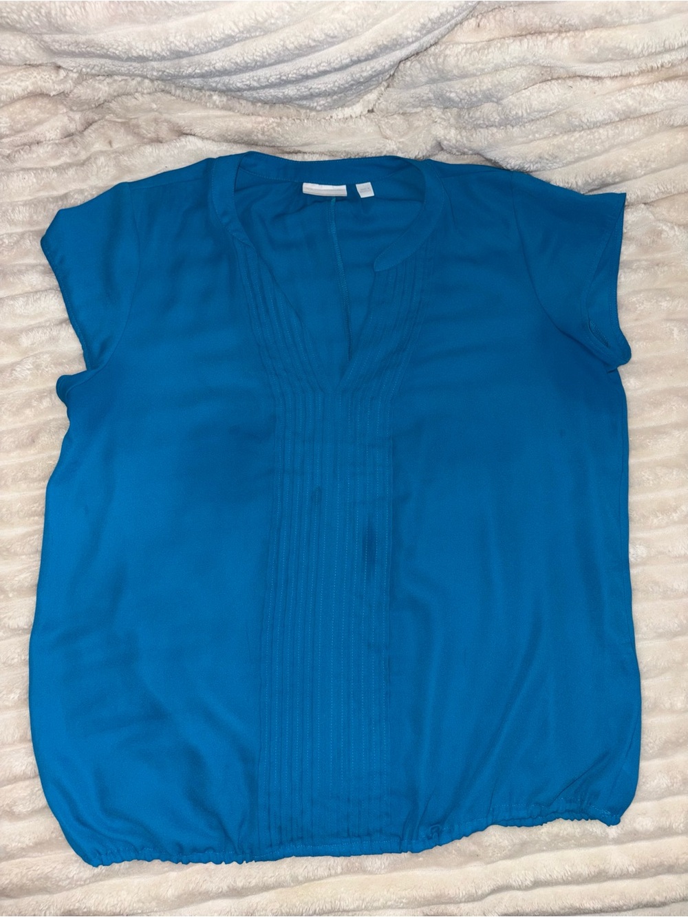 New York & Company Teal Blue Pleated Blouse – Size L